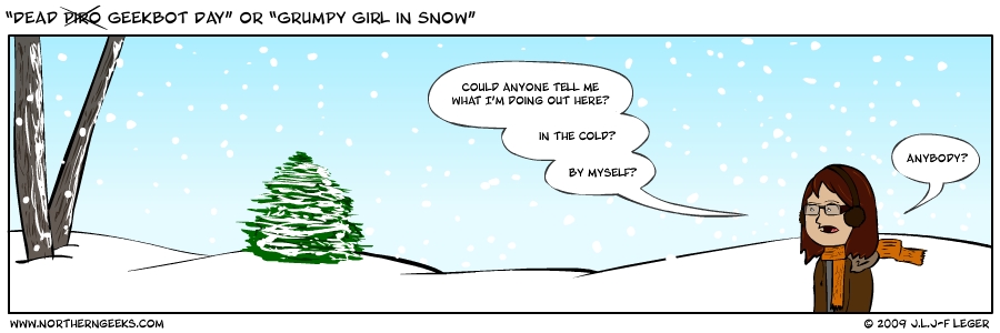 “Dead Geekbot Day” or “Grumpy Girl in Snow”